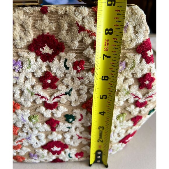 Vintage Floral Needlepoint Faux Leather Handbag rGold-Tone Frame & Snap Closure - Picture 7 of 8